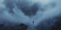 Solitary figure on a foggy pier