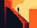 A solitary figure on a journey climbing the stairs of success. AI generation