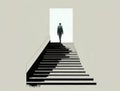 A solitary figure on a journey climbing the stairs of success Business concept. AI generation
