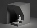 A solitary figure sitting in the corner enveloped in sadness. Art concept. AI generation