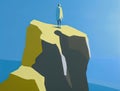 A solitary figure stands atop a cliff lost in the exhilaration of the moment. Art concept. AI generation