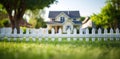 Solitary Flower Along White Picket Fence Royalty Free Stock Photo