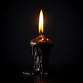 Solitary Glow: Black Burning Candle on a Matching Black Background. Generative ai