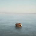 A lone hamburger on the surface of the water