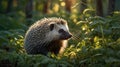 Charming European Hedgehog Foraging in the Lush Green Undergrowth Sunlight Royalty Free Stock Photo