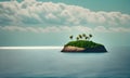 Solitary island on the distant sea horizon