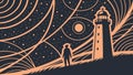 Solitary lighthouse shines under a starry night sky with abstract patterns, vector design Generative AI Royalty Free Stock Photo