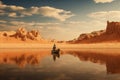 Solitary Man boat desert. Generate Ai Royalty Free Stock Photo