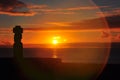 Solitary Moai on Easter Island at sunset Royalty Free Stock Photo