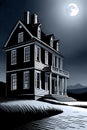 Solitary old victorian house in the countryside at moonlit night Royalty Free Stock Photo