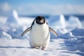 Solitary Penguin's March on a Crisp Antarctic Day - Embracing the Chill of the Wild. Generative AI