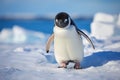 Solitary Penguin's March on a Crisp Antarctic Day - Embracing the Chill of the Wild. Generative AI