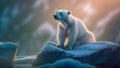 Solitary polar bear occupies a small patch of ice. Global warming. Generative AI