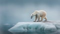 Solitary polar bear occupies a small patch of ice. Global warming. Generative AI