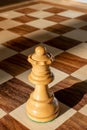 A solitary Queen chess piece stands alone with the white squares set out behind her Royalty Free Stock Photo