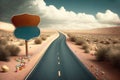 Road in the desert with blank signpost Royalty Free Stock Photo