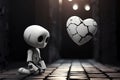 A solitary robot contemplates a broken heart, a poignant blend of technology and emotion. Emotional, Robotics