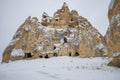 Solitary rock with ancient dwellings. Cappadocia