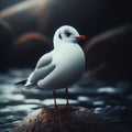 Seagull sits perched on a rock at shoreline Royalty Free Stock Photo