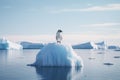 Solitary Sentinel: A Lone Penguin Stands Vigil on a Pristine Iceberg. Generative AI