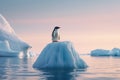 Solitary Sentinel: A Lone Penguin Stands Vigil on a Pristine Iceberg. Generative AI