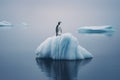 Solitary Sentinel: A Lone Penguin Stands Vigil on a Pristine Iceberg. Generative AI