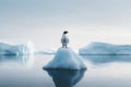 Solitary Sentinel: A Lone Penguin Stands Vigil on a Pristine Iceberg. Generative AI