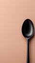 A solitary sleek black spoon on a soft peach-colored background Royalty Free Stock Photo