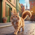 Solitary Stroll: The Enigmatic Orange Cat