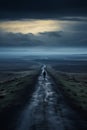 Solitary Stroll: A Haunting Journey through Iceland\'s Eerie Land Royalty Free Stock Photo