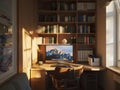 A solitary study nook that\'s fully connected to the home network, integrating smart tech
