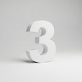 A Single White 3D Number Three Floating Against a Light Gray Background numeral digit Royalty Free Stock Photo