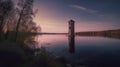 Solitary Tower on the Lake