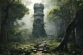 Solitary tower rising above the dense canopy of