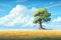 solitary tree in the centre of an untouched wild grass field Royalty Free Stock Photo