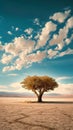 Solitary tree stands resilient in vast desert expanse, captivating solitude Royalty Free Stock Photo