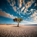 Solitary tree stands resilient in vast desert expanse, captivating solitude Royalty Free Stock Photo