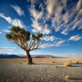 Solitary tree stands resilient in vast desert expanse, captivating solitude Royalty Free Stock Photo