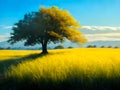 solitary tree stands tall on vast rolling meadow