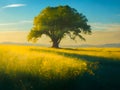 solitary tree stands tall on vast rolling meadow