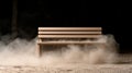 solitary wooden bench in misty, empty park, surrounded by dust Royalty Free Stock Photo