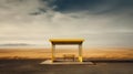 Solitude Amidst Simplicity: A Minimalist Landscape with a Small Bus Shelter