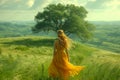 Solitude beneath the Swaying Tree. Royalty Free Stock Photo