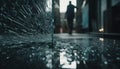 Solitude in the city, blurred motion of raindrop reflections generated by AI