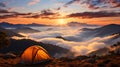 Solitude in the Clouds: Serene Campsite with a View at High Elevation in the Mountains, Generative AI Royalty Free Stock Photo