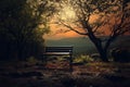 Solitude and grief a couples solitary bench amidst mystical wilderness