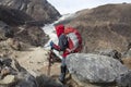 Solitude lady trekking in Himalayas region