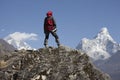 Solitude lady trekking in Himalayas region Royalty Free Stock Photo