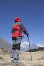 Solitude lady trekking in Himalayas region