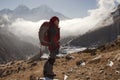 Solitude lady trekking in Himalayas region Royalty Free Stock Photo